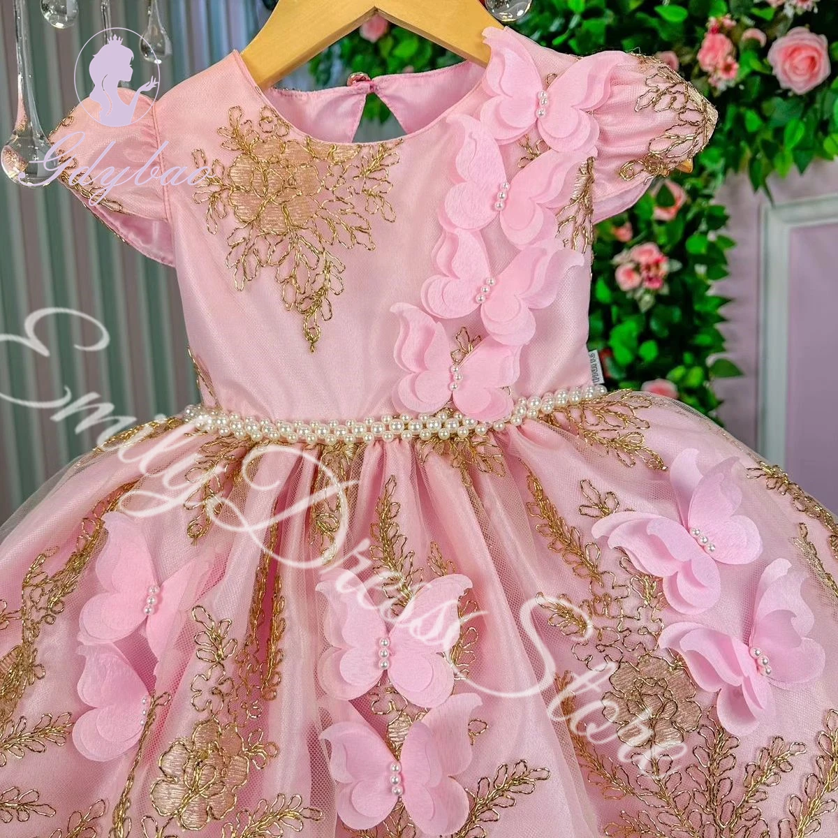 Customized Pink Flower Girl Dress For Wedding Tulle Applqique Lace Puffy With Bow Princess Kids Birthday First Communion Gown