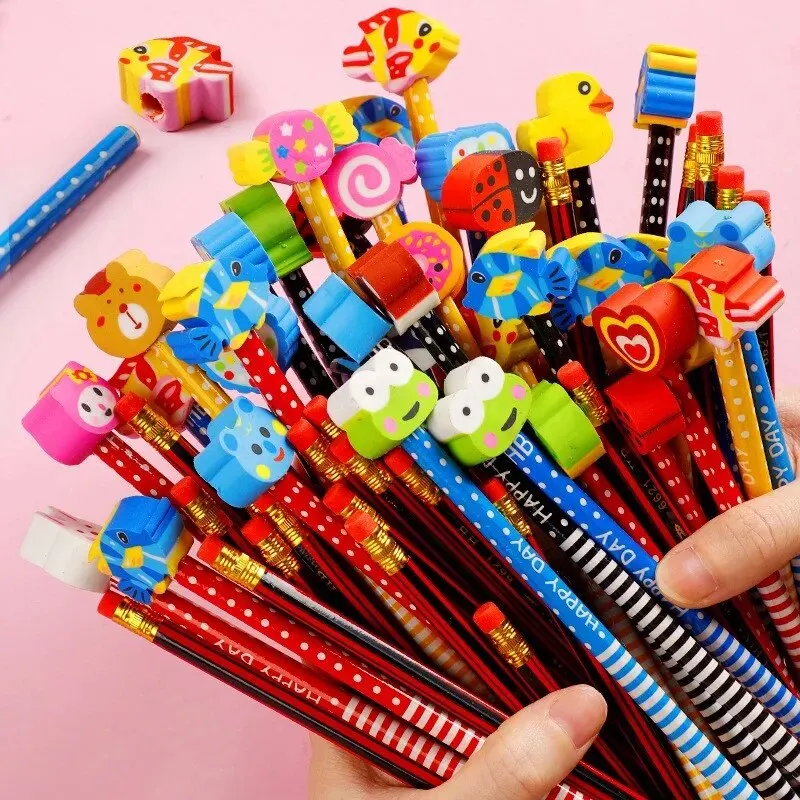 10/20Pcs Cute Cartoon HB Pencils With Kawaii Eraser Head for Children's Stationery Kids Drawing Writing Pen School Supplies