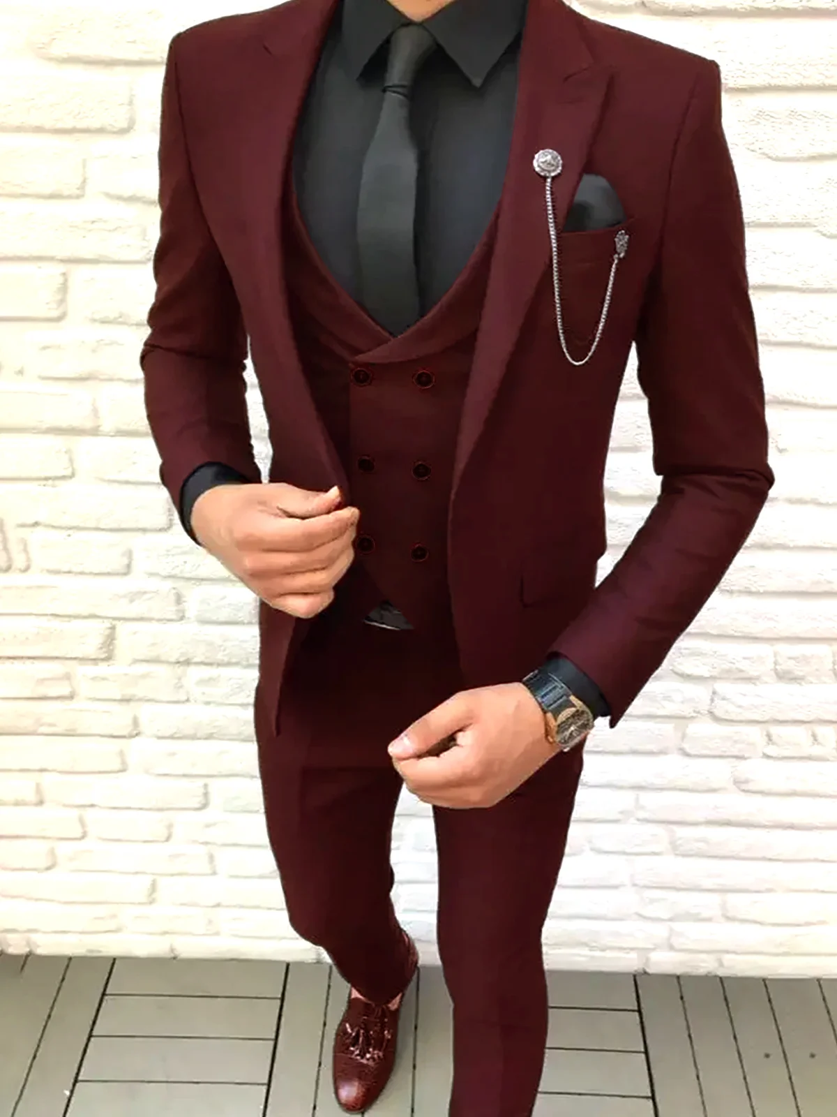 

2025 Смарт-Повседневные бордовые костюмы для мужчин Slim Fit с остроконечными лацканами, однотонный смокинг, мужской костюм, комплект Trajes De Hombre Pak Mannen, мужские костюмы