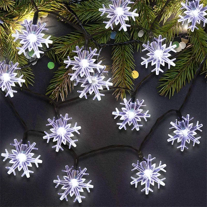 Solarne płatki śniegu Led String Fairy Lights Star Christmas Tree Party Home Outdoor Fairy Holiday Wedding Garland Decoration Lamp
