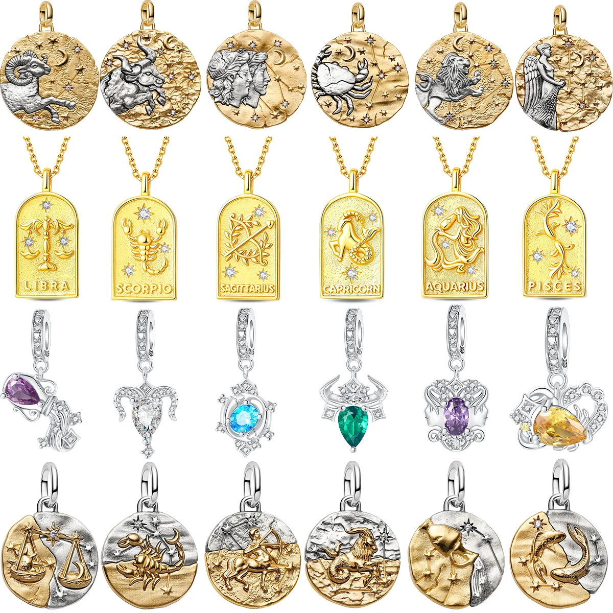 New Original 925 Sterling Silver Lucky The Twelve Zodiac Signs Golden Disc Pendant Necklace For Women's Jewelry Birthday Gift