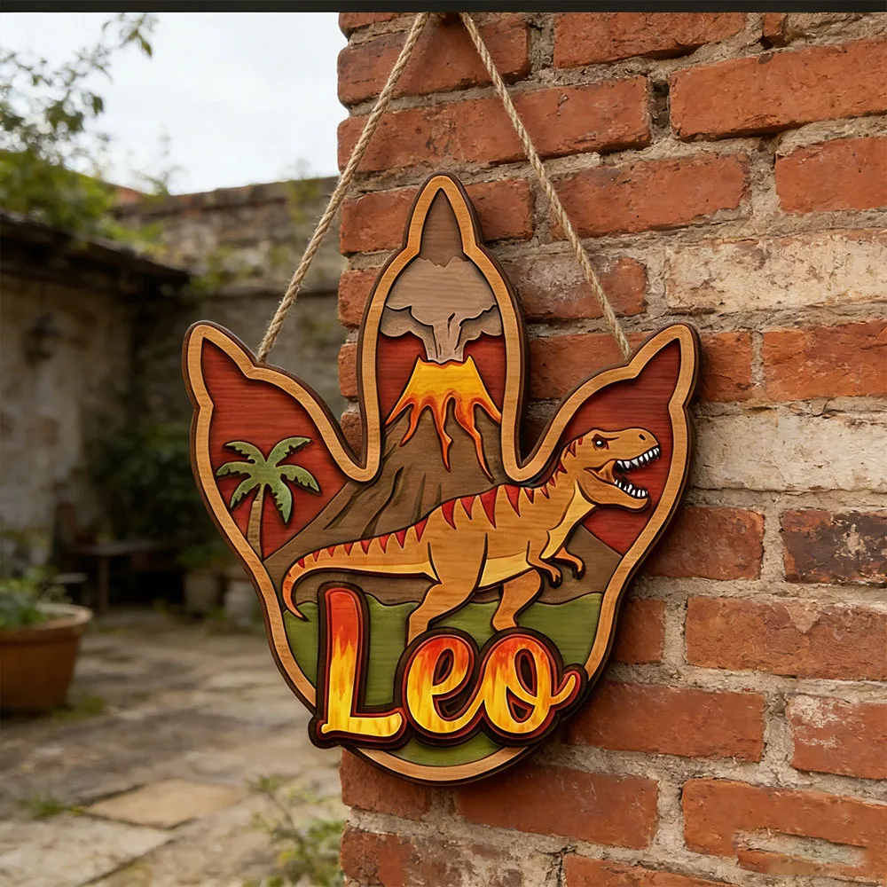 Personalized 3D T-Rex Dinosaur Name Wooden Hanging Plaque Boys Room Door Decor Birthday Keepsake for Dino Loving Kids view 4