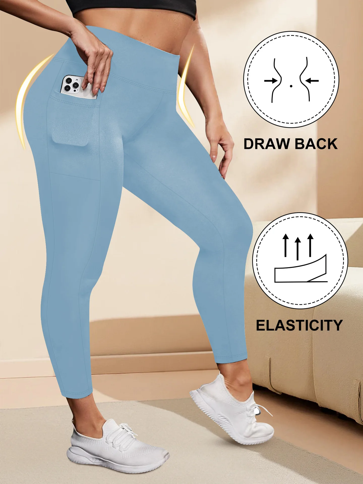 Damen-Yogahose mit hoher Taille, Übergröße, Po-Lifting-Workout-Leggings mit Taschen, elastische Activewear für Fitnessstudio und Laufen – Detail 15