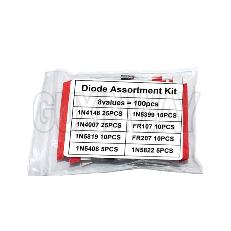 100 قطعة 8 قيم ديود طقم مكونات إلكترونية التبديل السريع مجموعة شوتكي 1N4148 1N4007 1N5819 1N5399 1N5408 1N5822 FR107 FR207 #6