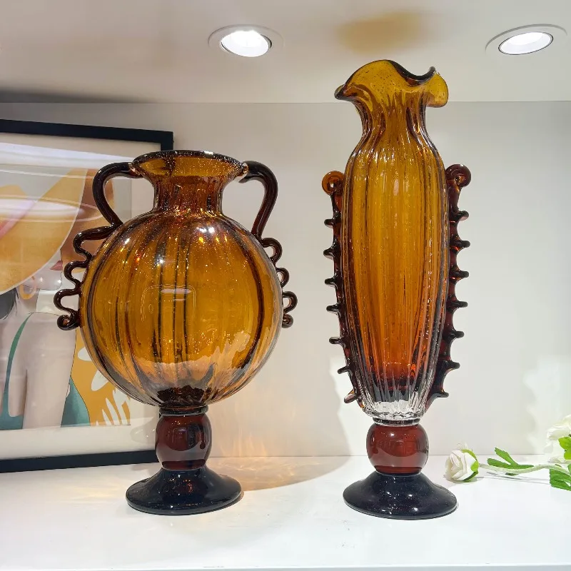 Art caramel colored glazed vase, home gallery hotel living room decoration