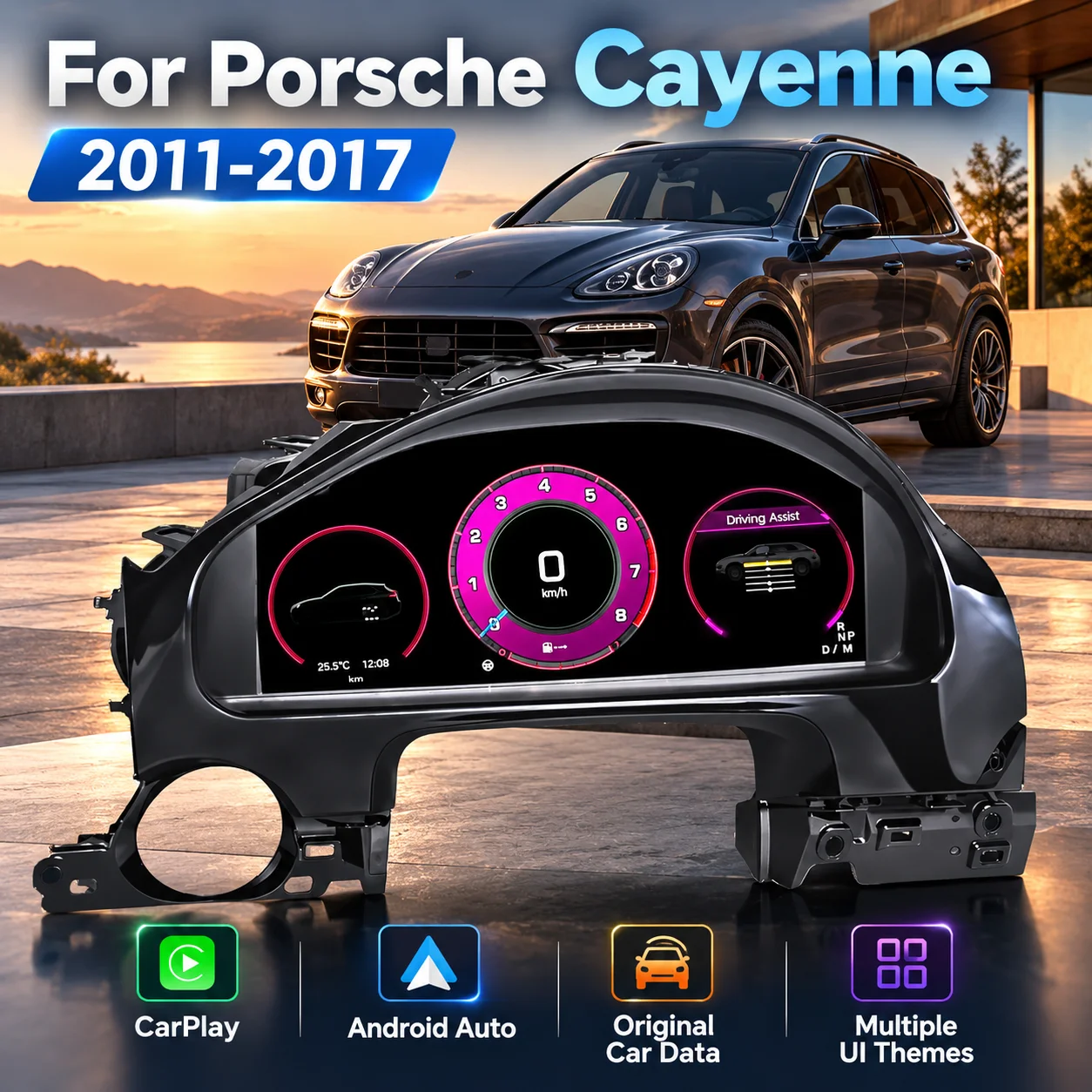 12.3 Inch Digital Instrument Cluster For Porsche Cayenne 958 2011-2017 LCD Dashboard Virtual Cockpit CarPlay Android Auto