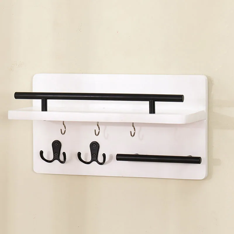 Decorative Key and Mail Holder with Shelf Has Large Key Hooks for Bags, Coats, Umbrella, Wooden Wall Key Holder