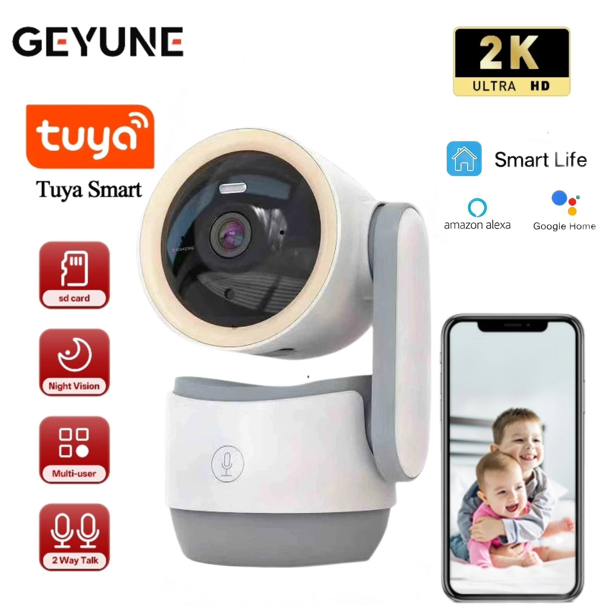 Tuya 5MP One-touch Call Indoor Baby Monitor WiFi PTZ 360° Camera Auto Tracking Color Night Vision IP CCTV Surveillance Camera