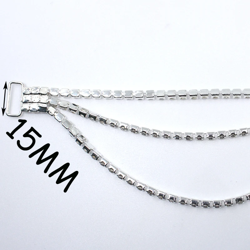 2Pcs 165mm Silver Shining Sexy Rhinestone Bikini Connector / Buckle Copper Chain Fit For Clothing Beachwear Diamante Buckle