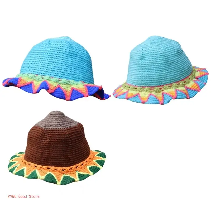 

Дорожная шляпа от солнца, курортная пляжная шляпа, вязаная крючком шляпа-ведро, женская лоскутная шляпа с фото