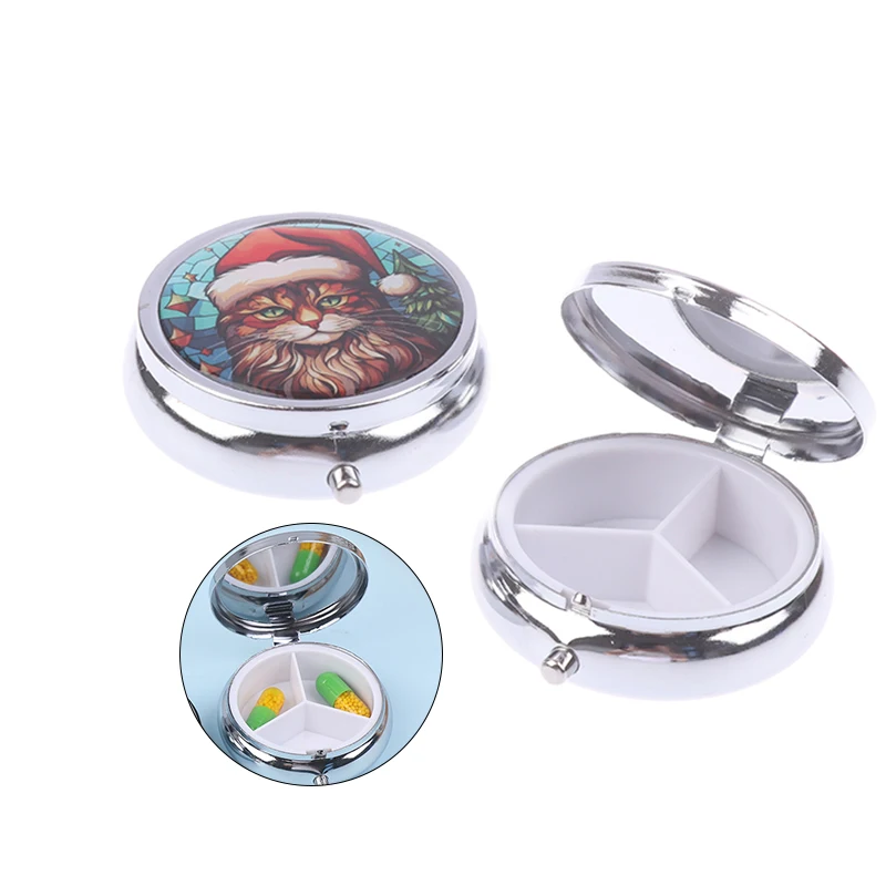 3 Cell Metal Pill Boxes Stainless Steel Round Pill Boxes Medicine Organizer Container Medicine Case Splitters Pill Candy Box