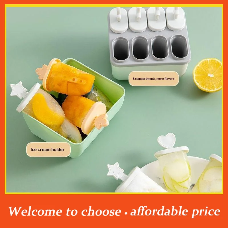 8Hole Plastic Ice Cream Mold With Reusable Stick Chocolate Dessert Easy Release Mold Kids Popsicle Mold Tray DIY Ice Maker Tool'