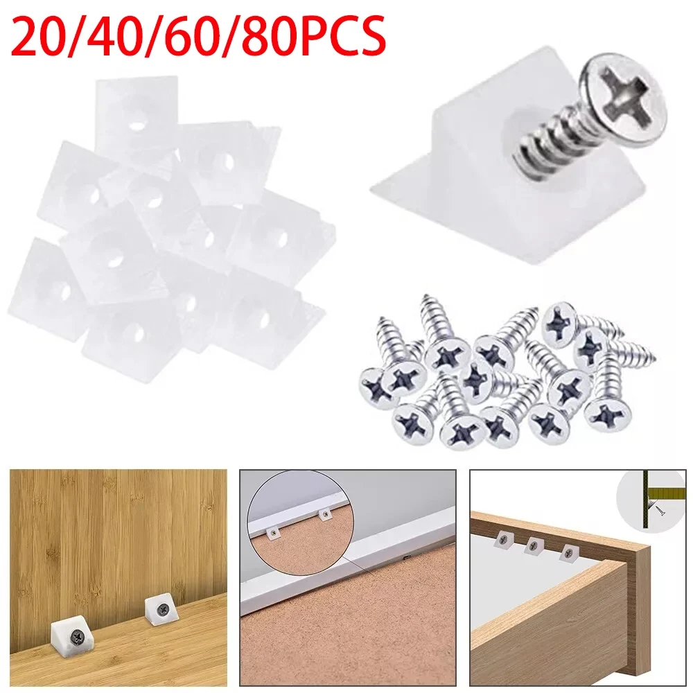 20/40/60/80pcs Drawer Wedges With Screws For Bottom Support Plastic Repair Cabinets Bookshelves Angle Code Bracket Fastener