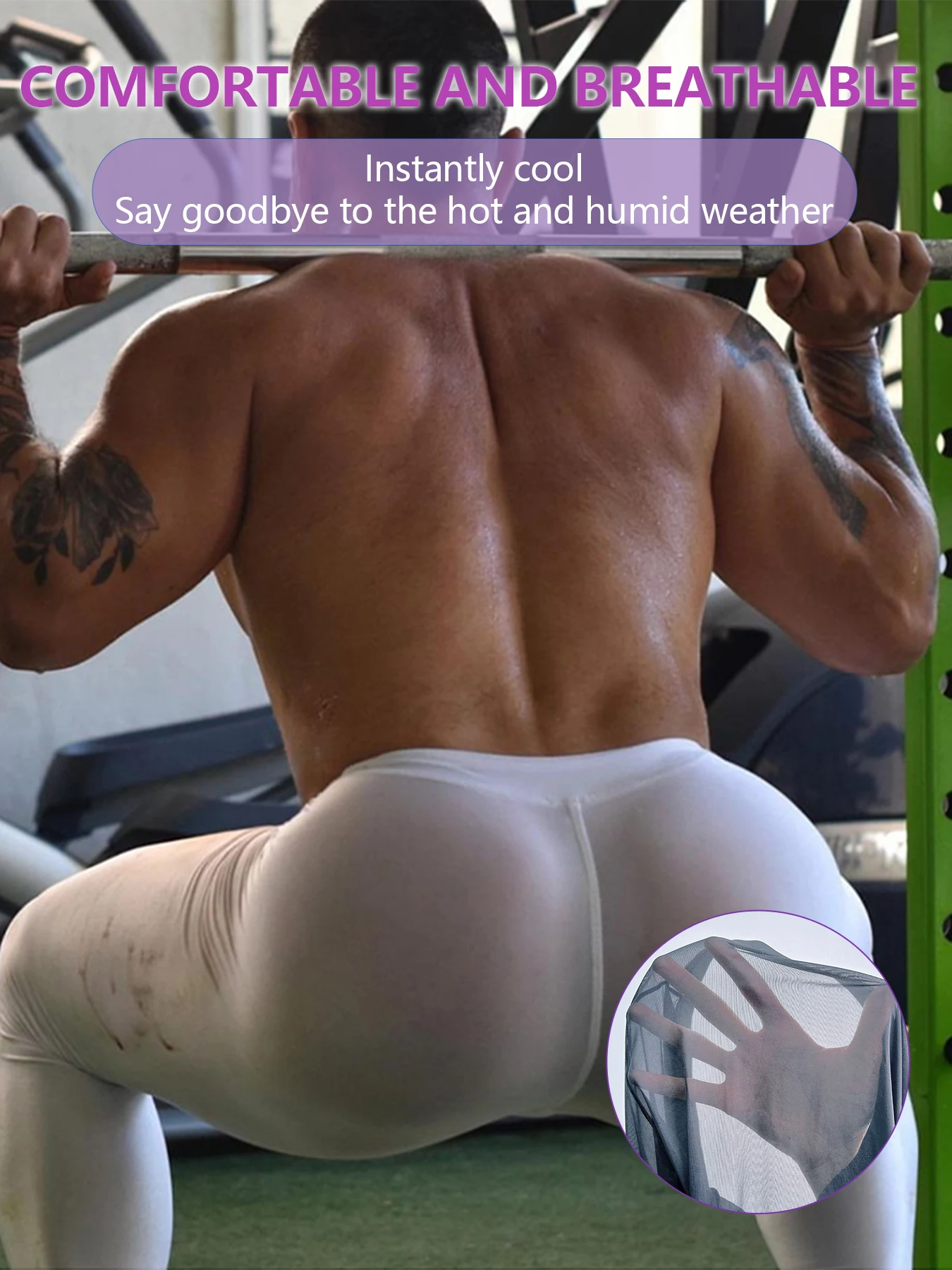 3Pcs Men's Transparent Sexy Underwear Pants Silky High Elasticity Seamless Breathable Quick-Dry Workout Leggings​ Shaping Pants