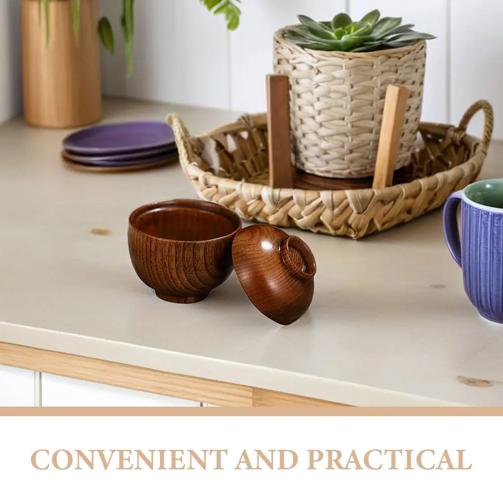 Reusable Japanese Style Lidded Soup Bowl Acid Date Wood Traditional Rice Bowl for Home Restaurant Use Multi Function Serving