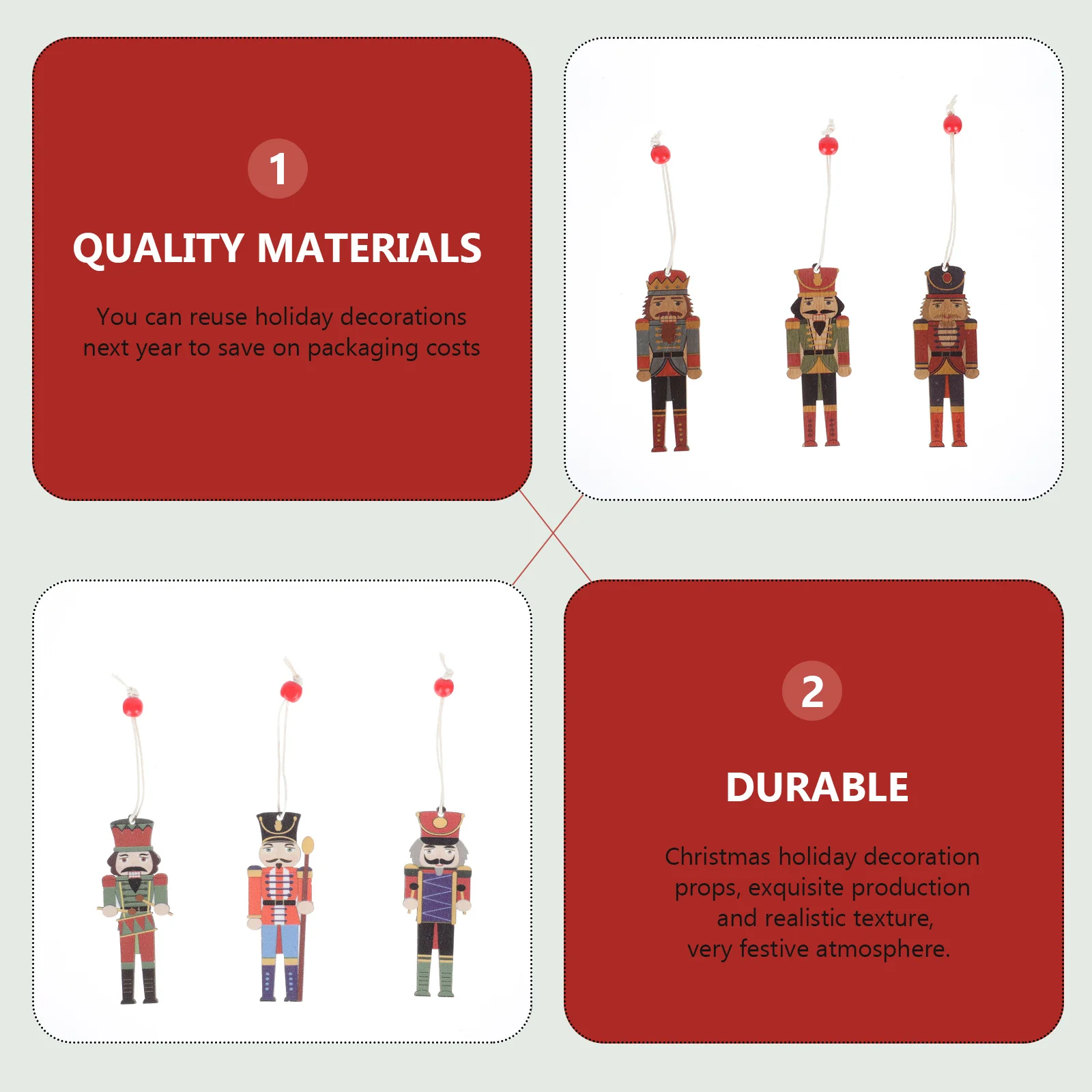 

3 Boxes Christmas Decor Tree Pendant Decorative Walnut Soldier Coloring Hanging Ornaments Colorful Wood