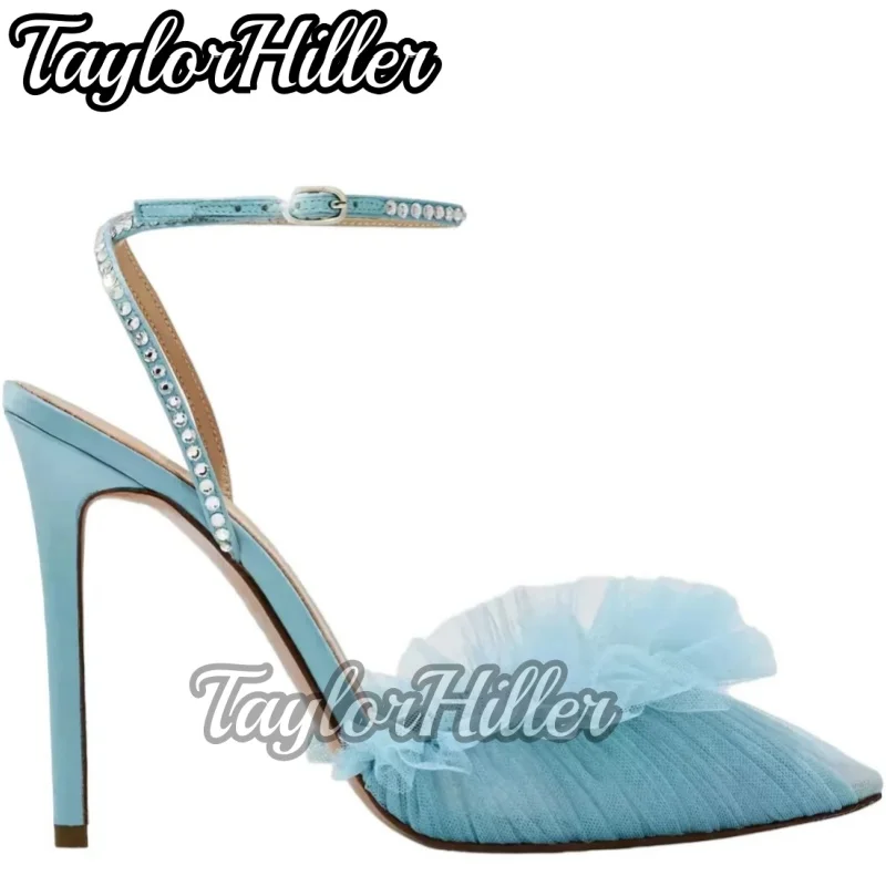 أحذية خفيفة الخزامى شبكة الكعب الصنادل النساء مدبب تو عالية الكعب النساء الفاخرة حذاء من الكريستال صيف جديد أنيق 2026 الاتجاه الجديد