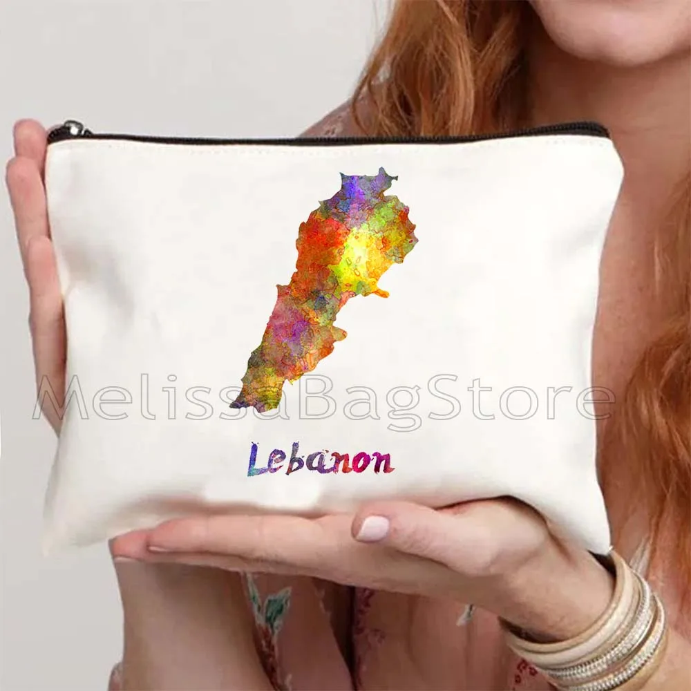Love Beirut Lebanese Lebanon Flag Roots Arabic Cute Gifts Girl Canvas Cosmetic Bag Makeup Toilet Bags Pencil Case Zipper Pouch