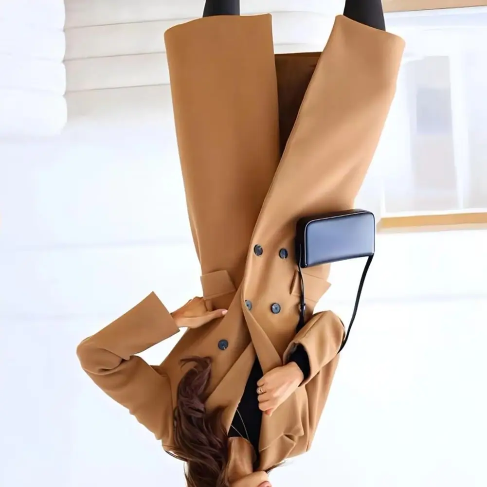 Lapel Button Women Wool Blends Coat Autumn And Winter Women's Double Breasted Long Sleeved Lapel Button Down Woolen Coat 2025