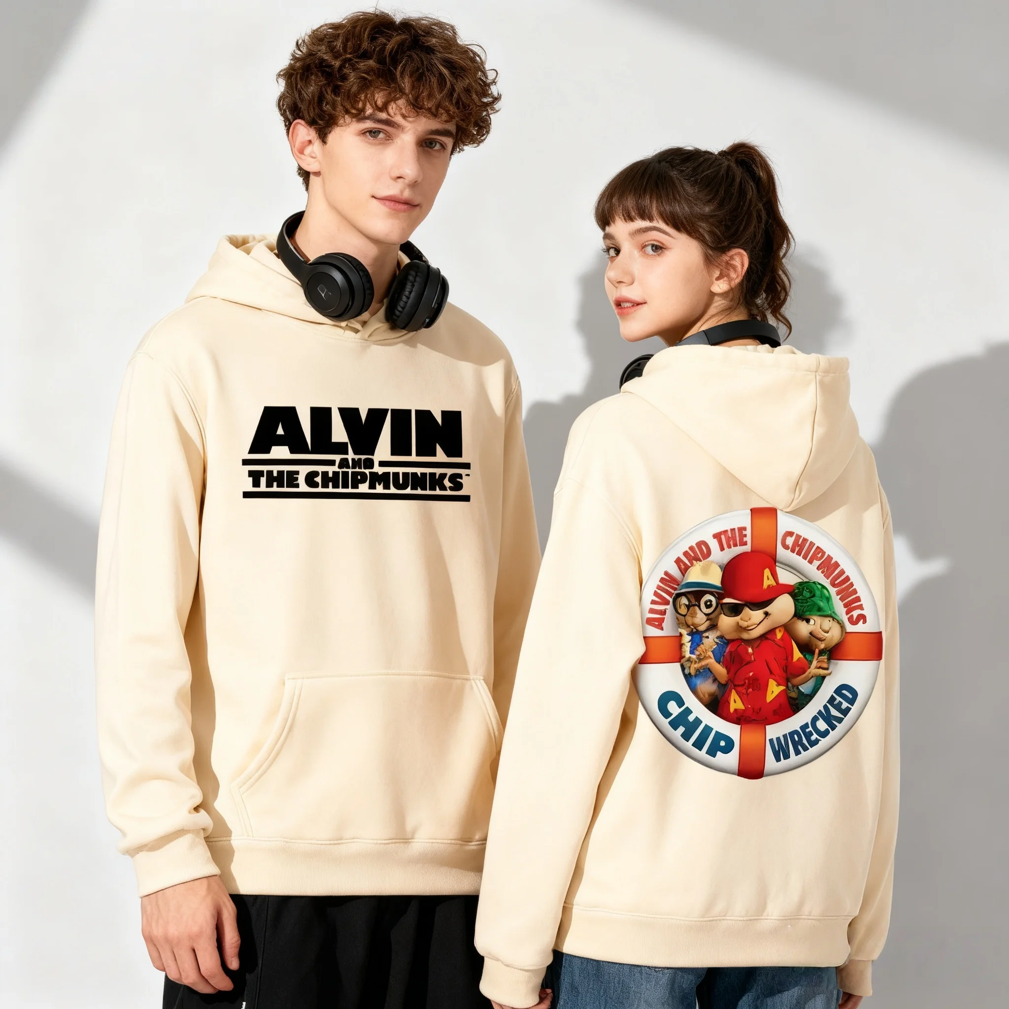 هوديس الخريف والشتاء الأكثر شعبية هي سترة Alvin and Chipmunk Cartoon Street كبيرة الحجم للنساء والرجال بغطاء للرأس للأطفال