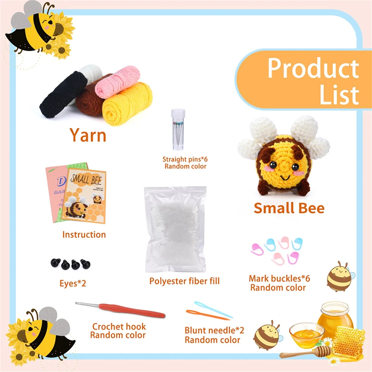 Hook needle setCrochet Kit DIY Little Bee Crochet Kit with Knitting Yarn Needles Plush Doll Easy