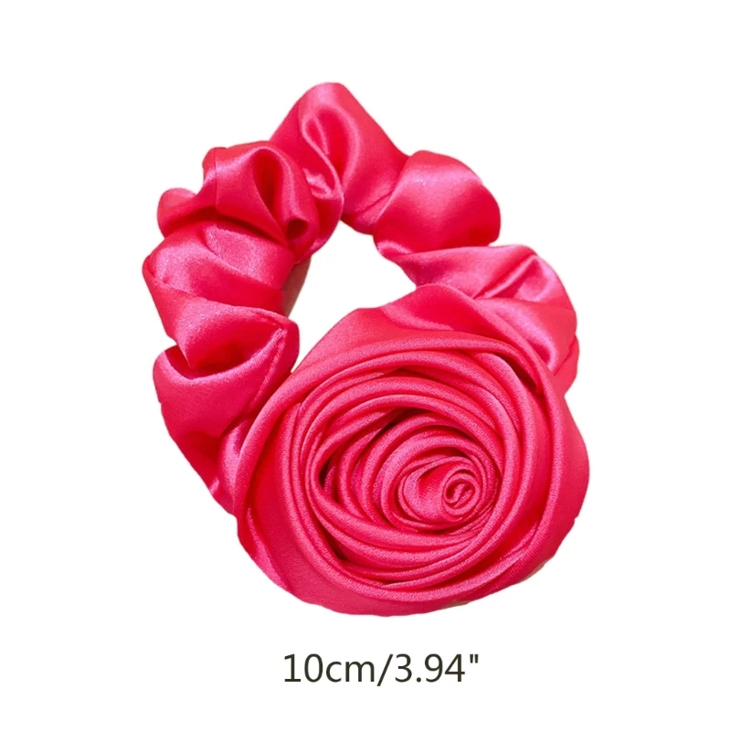 2023 French Retro Gentle Rose Large Intestine Hair Ring Literary Satin Flower Hair Ring Ponytail Rope for Hairstyles