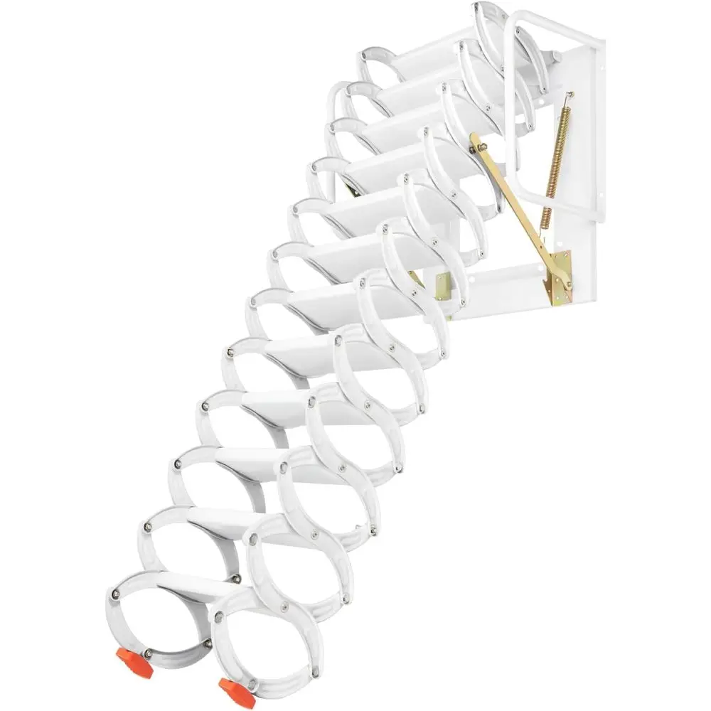 

12-Step Heavy-Duty White Attic Staircase, 880 lbs Capacity, 27.6x23.2 in Opening