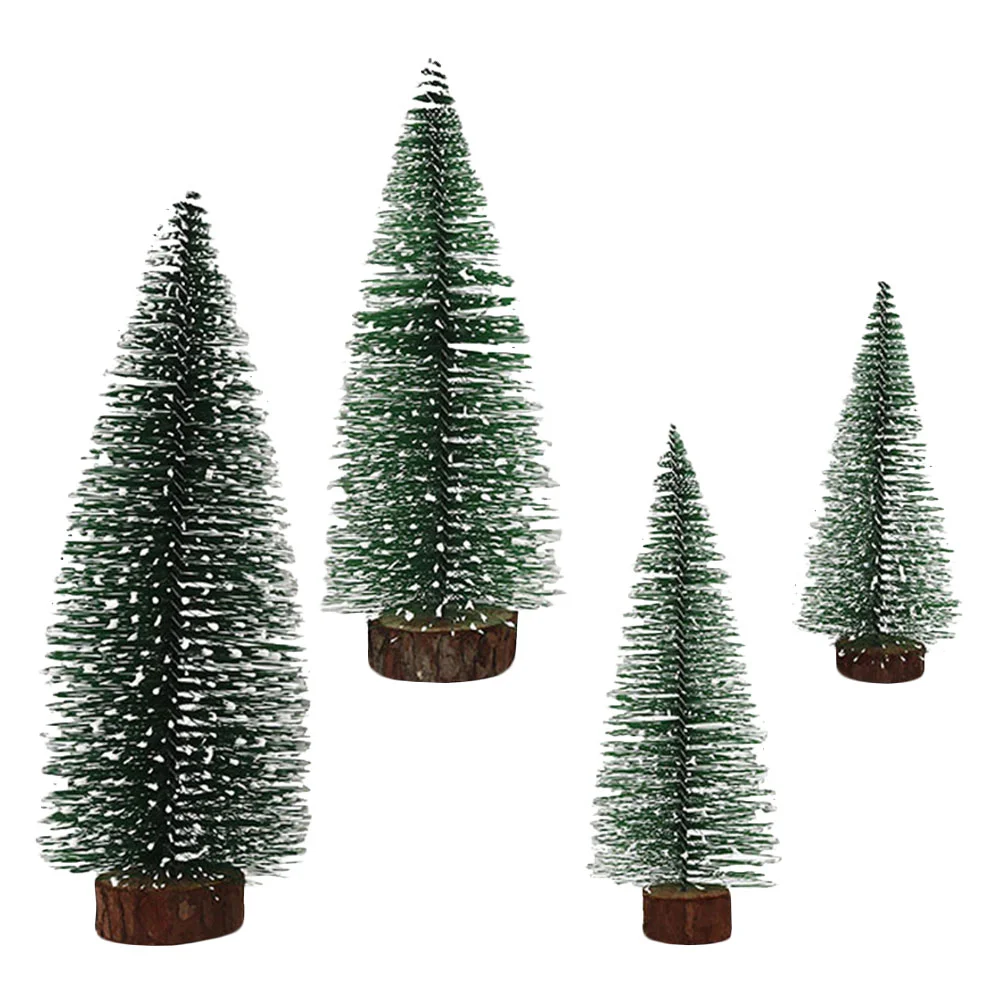 

4 Pcs Mini Christmas Tree Decorations Lights Shaped Wooden Desktop Xmas naments Festive Holiday Party