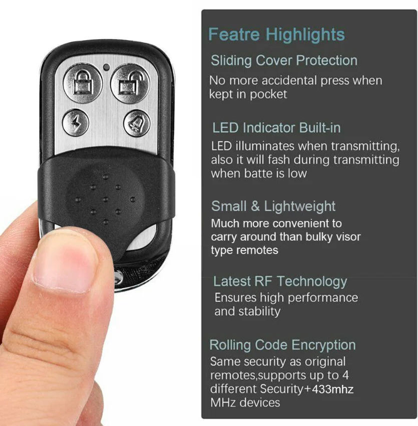 For FLO1 FLO2 FLO4 Garage Door Remote Control 433MHz Fixed Code