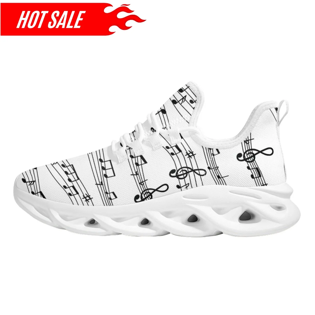 Women's Running Sneakers Musical Note Print Ladies Casual Cushion Mesh Shoes Shock Absorption Tennis Plus Size 35-46