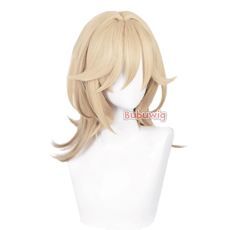 Bubuwig Rambut Sintetis Sumeru Kaveh Wig Cosplay Genshin Impact Sumeru Kaveh 50Cm Wig Pirang Panjang Lurus Wanita Tahan Panas