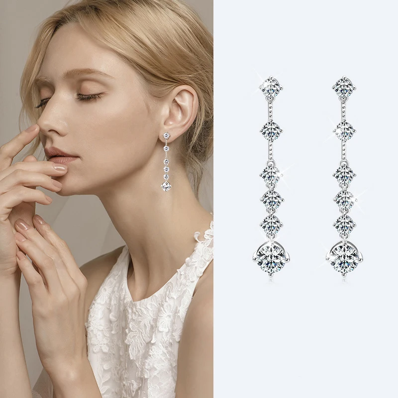 Fashion Classic Trend Luxury Moissanite s Dangle Tassel Earrings Charms Women Silver 925 Wedding Jewelry Gift