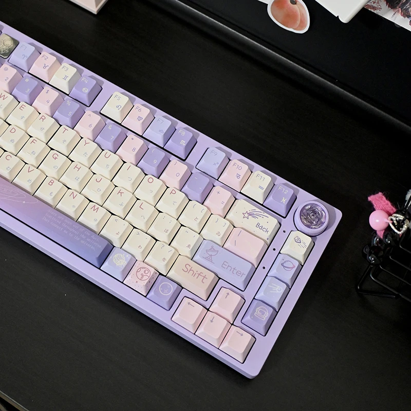 Melkpaarse Keycap Droom Sterrenhemel Cherry Schattige Eenvoudige Pbt Sublimatie Mechanische Toetsenbord Starry Planet Keycap 133/141 Toetsen