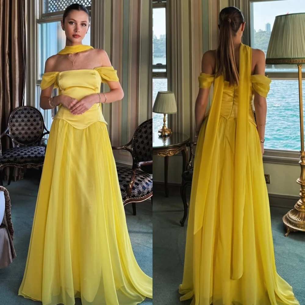 

Customized Elegant Boat Neck Evening Dress and Temperament Chiffon Special Occasion Gowns and Formal Short Sleeves Prom Dresses