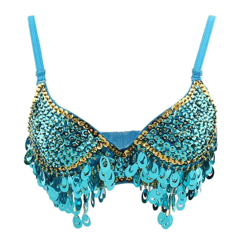 Belly Dance Bra Neck Sequin Tassel Bra Belly Free Multiple Sequin Sequin Tassel Halter Belly Dance Exotic Dancewear - Image 2