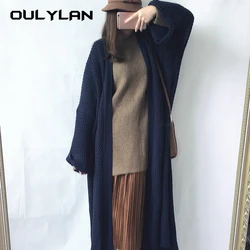 Women Sweater Coat Women's Long Sweater Coat Loose Fit Knitting Cardigan Outwear for Spring Autumn Solid Color Ankle Length Open