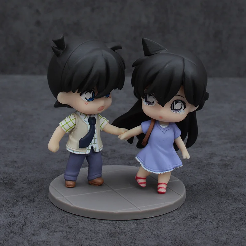 2 Stück Neue Detektiv Conan Chibi-Figuren Shinichi Kudo Ran Mouri Händchen haltend Klassische Szene PVC Sammlermodell Desktop-Dekoration