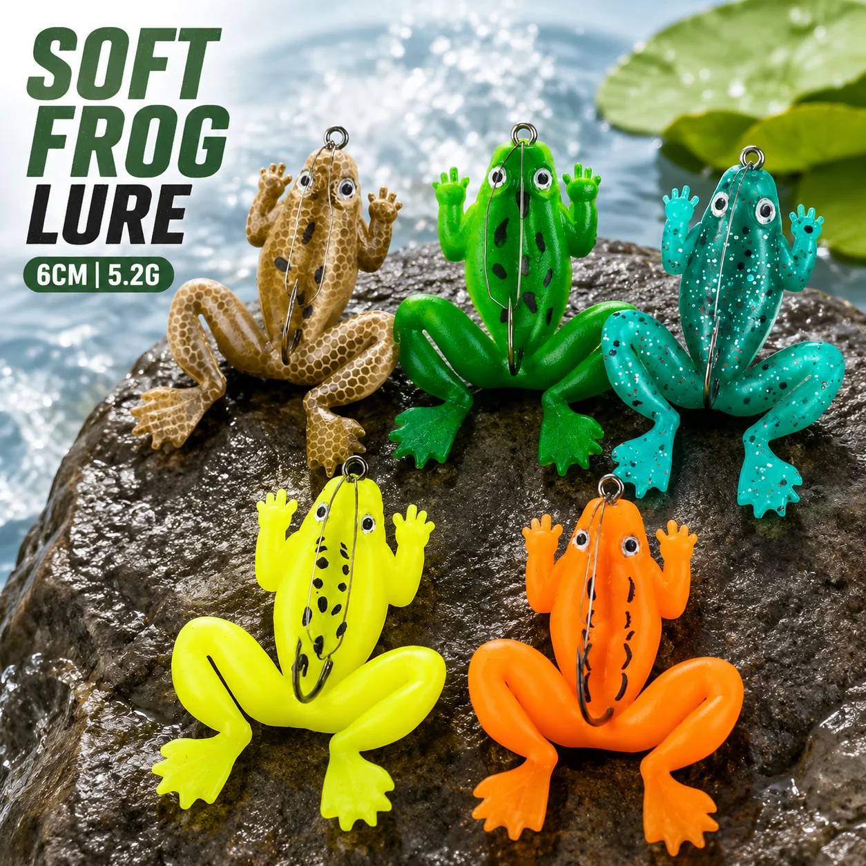 6cm 5.2g Soft Frog Lure Silicone Artificial Wobbler Fishing Bait 3D Eyes With Hook For Bass Pike Perch Catfish Tackle