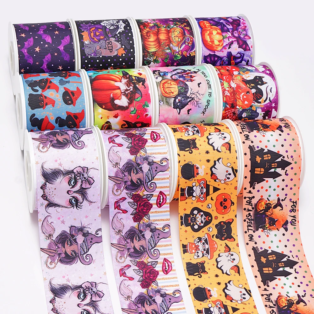 5 Yards Halloween Printed Grosgrain Satin Ribbons For Bows DIY Craft Decoration Packaging Supplies. 71723