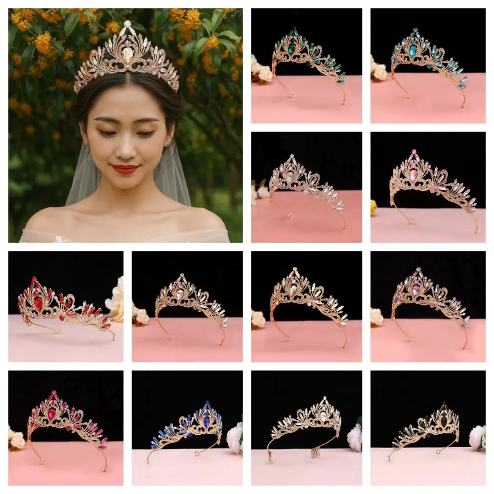 Vintage Baroque Crown Elegant Antique Bronze Ancient Greece Tiara Multicolor Hair Ornaments Princess Rhinestone Tiara Party