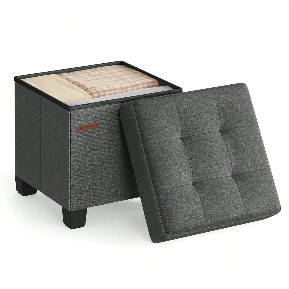 

Storage Ottoman, Foldable Small Foot Rest, 38 X 38 Cm Foot Stool, Ottoman With Storage, For Living Room, Bedroom, Dorm, Cream W