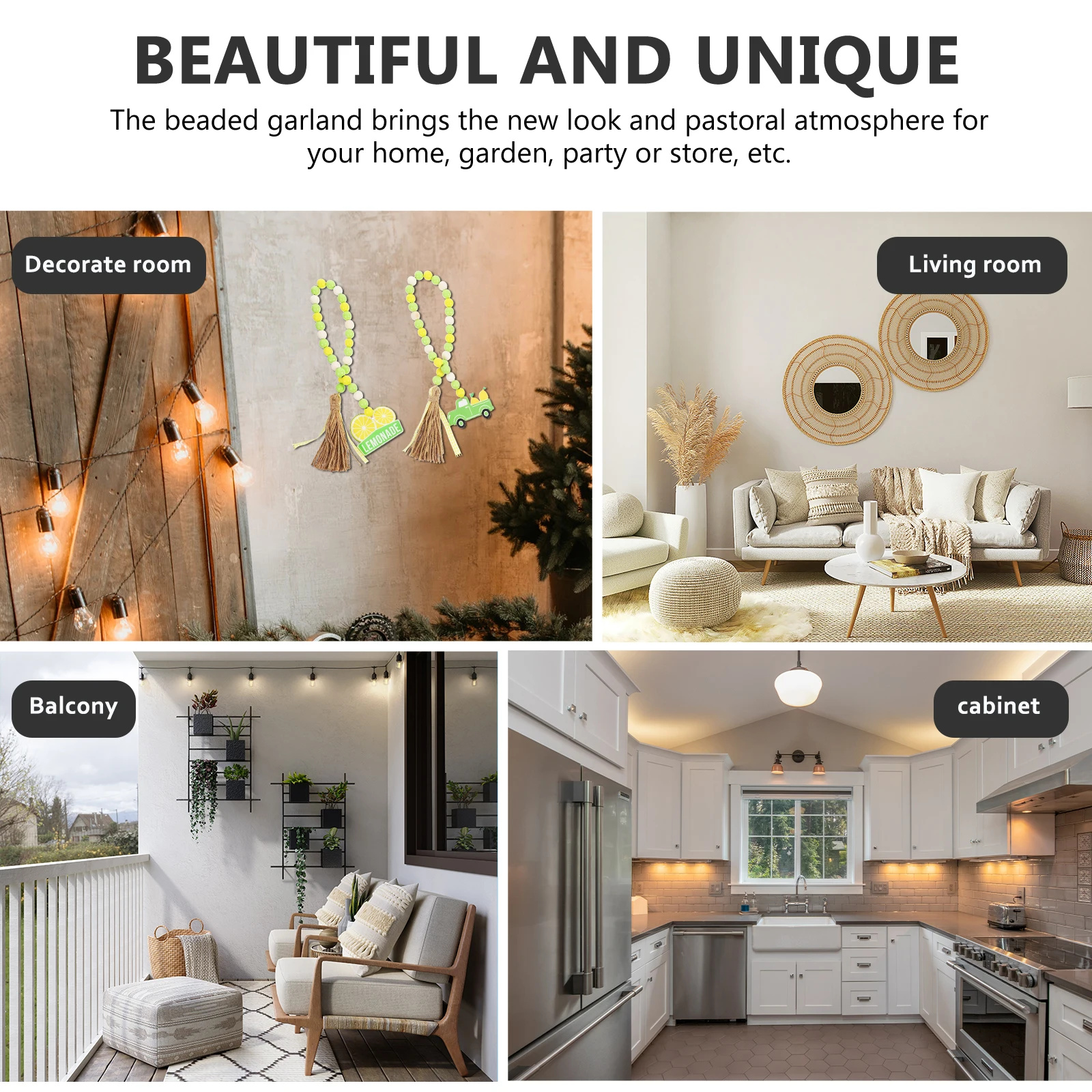 

3Pcs Rustic Lemon Wooden Bead Garland Farmhouse Style Hanging Beads String Home Decor Party Decoration Wooden Beads Garland