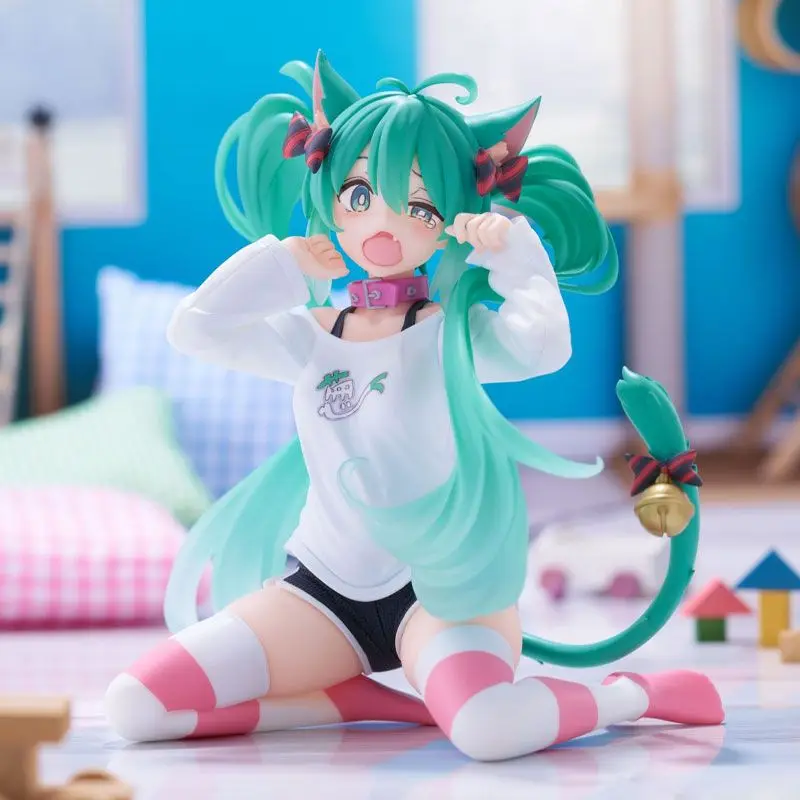 Anime Hatsune Miku Action Figure Cat Ear Short Sleeve Pajamas Figures Figurine Model Collectible Toys Kawaii Miku Model Gift