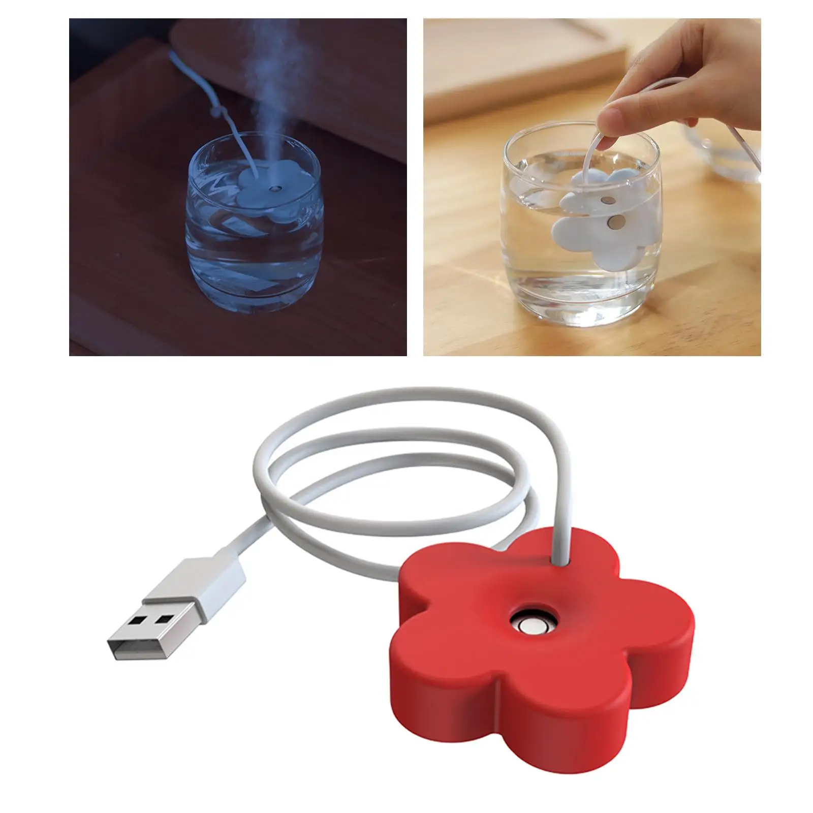 2xmini เครื่องเพิ่มความชื้นในอากาศ USB Whisper เครื่องฟอกอากาศในบ้านห้องนอนน้ำมัน Essential สีแดง