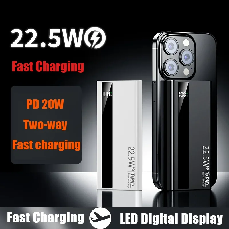 

PD22.5W Fast Charging Portable Power Bank 50000mAh External Battery Charger Cases for iPhone Samsung Xiaomi Factory Direct Sales
