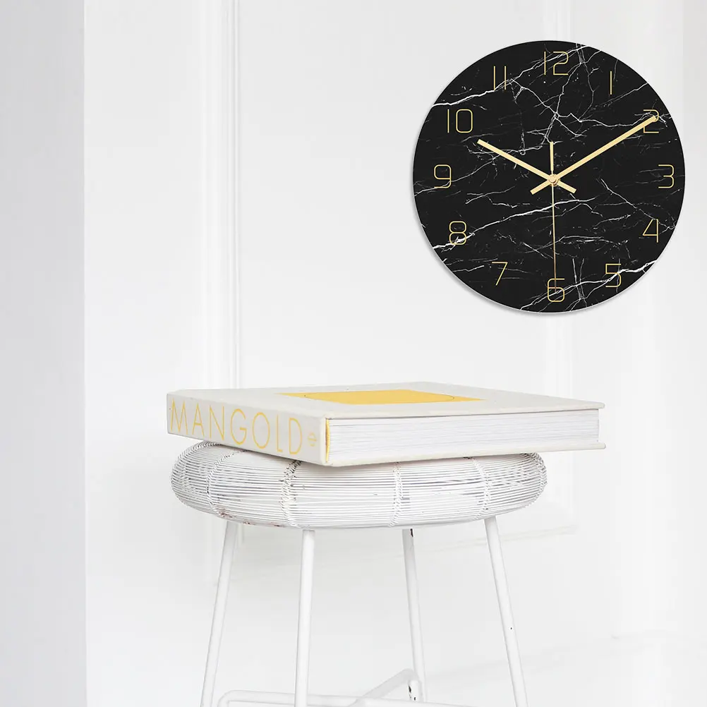 

1pc Marble Wall Household Clock For Home Decor Round Silent Non-Ticking Mechanism Acrylic Clock Large Clear Numbers Easy