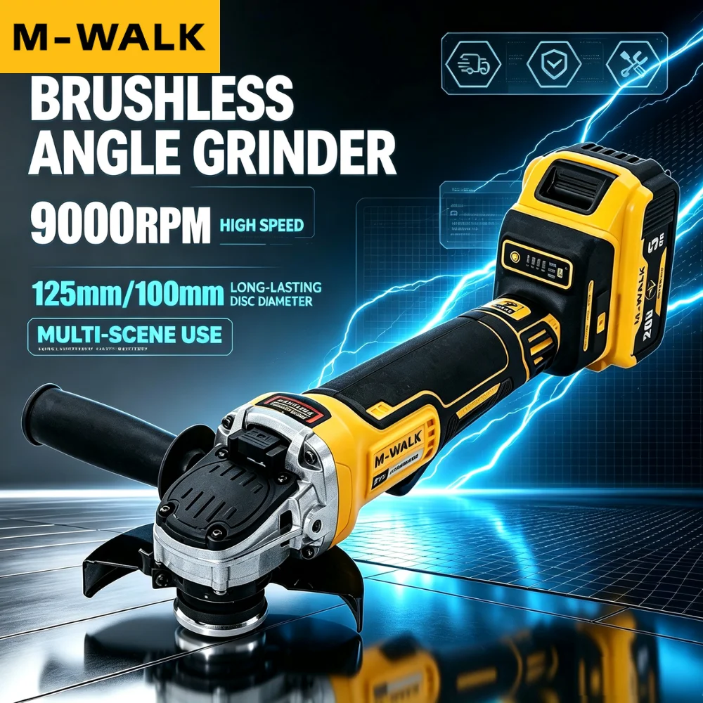 M-WALK M14 Brushless Electric Cordless Angle Grinder Battery Grinding Machine DIY Woodworking Power Tools For Dewalt 20V Battery