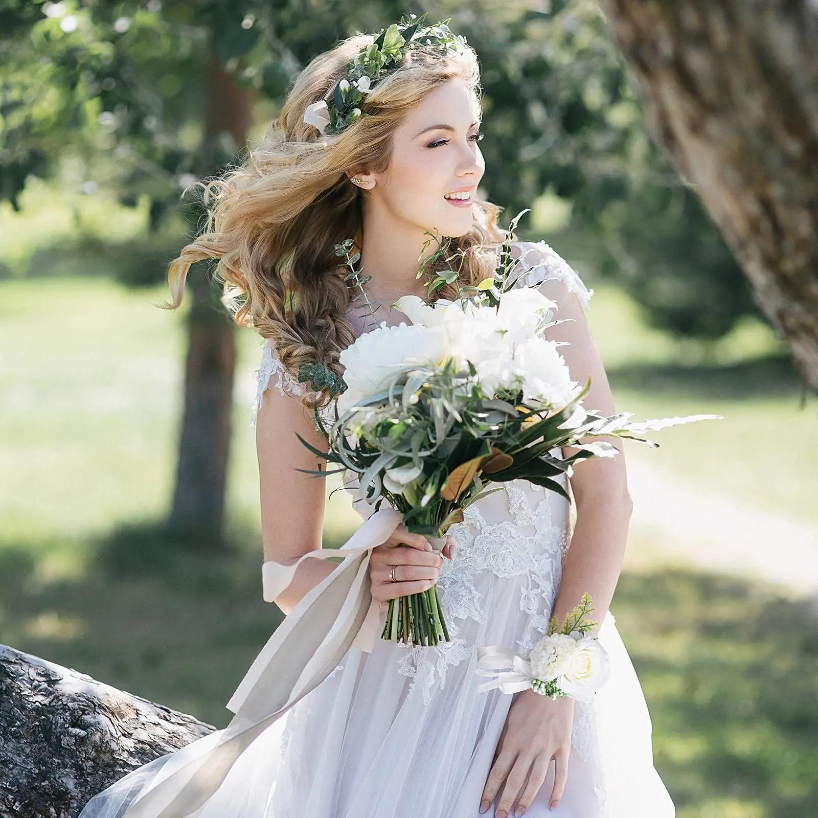 10pcs 손목 꽃 진주 크리스탈 코사지 신부 들러리 어린이 핸드 플라워 결혼 아름다운 신부 웨딩 팔찌 소녀 Jewelr