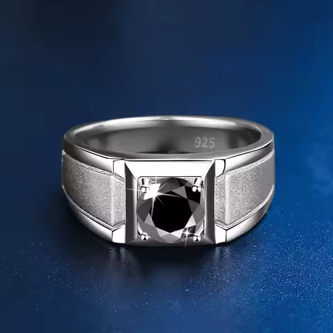 Szjinao 2 Carat Black Moissanite Ring Men 925 Sterling Silver Engagement Wedding Mens Jewellery 2024 Trend High Quality Gift New