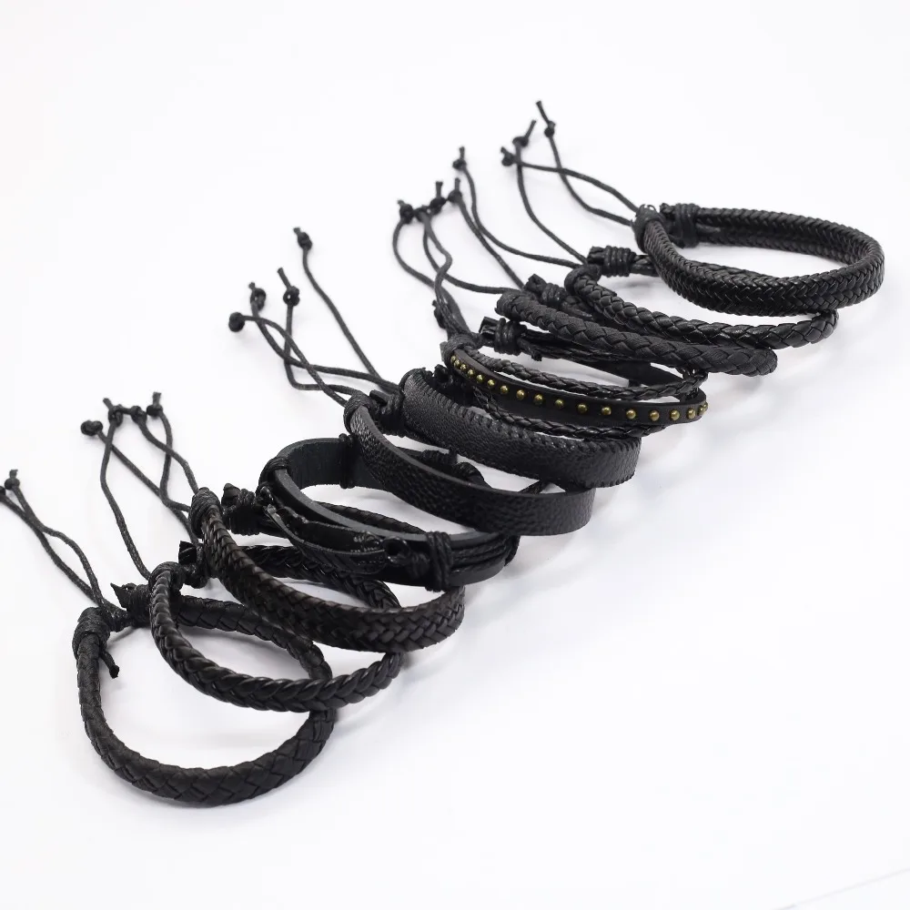 10 Teile/satz Schwarz Wrap Woven Neue Mode Handgemachte Männer Armbänder Männlichen Frauen Leder Armbänder Männer Armreif Großhandel Schmuck Geschenk – Detail 22